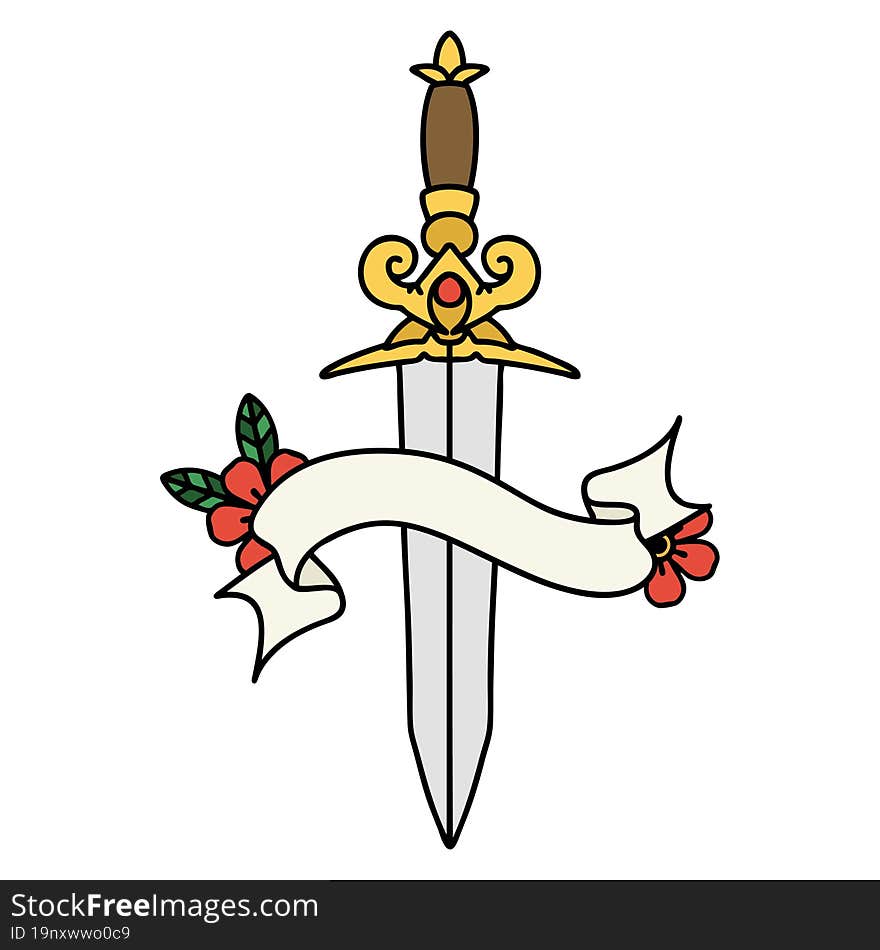 tattoo with banner of dagger