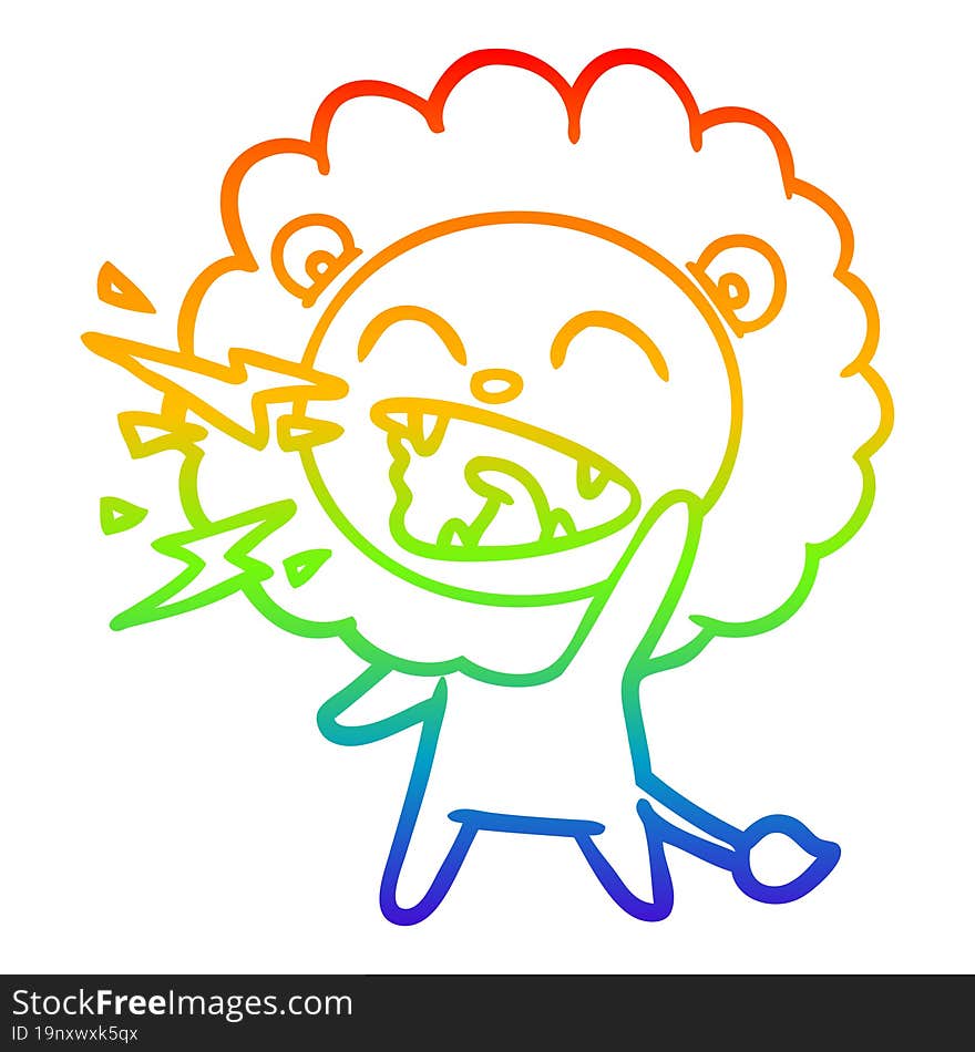 rainbow gradient line drawing cartoon roaring lion