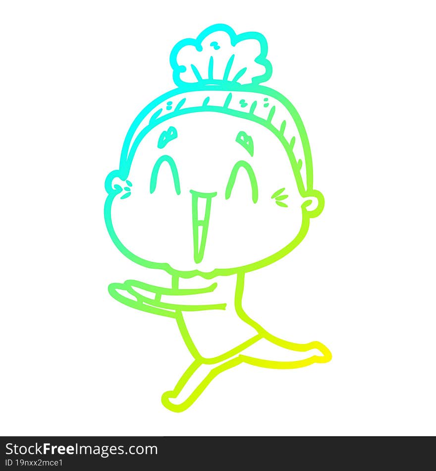 Cold Gradient Line Drawing Cartoon Happy Old Lady