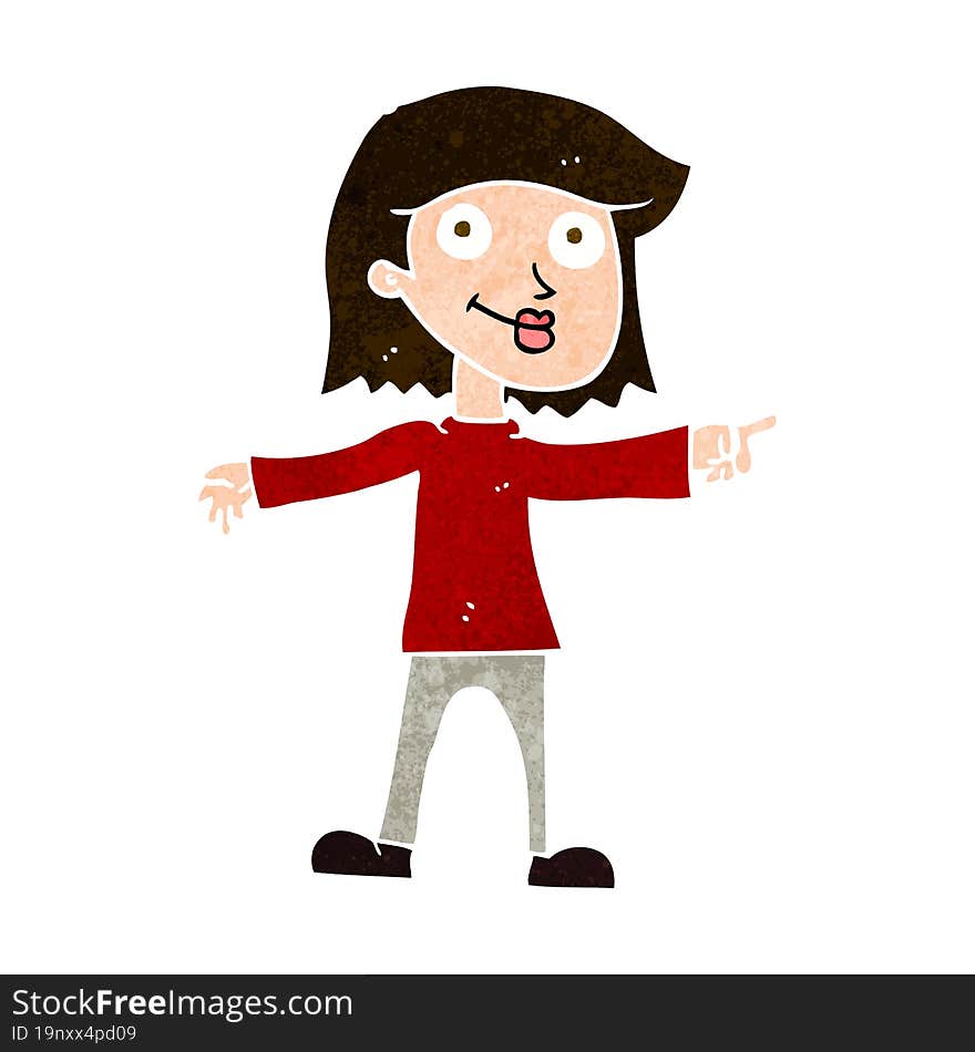 cartoon happy woman pointing