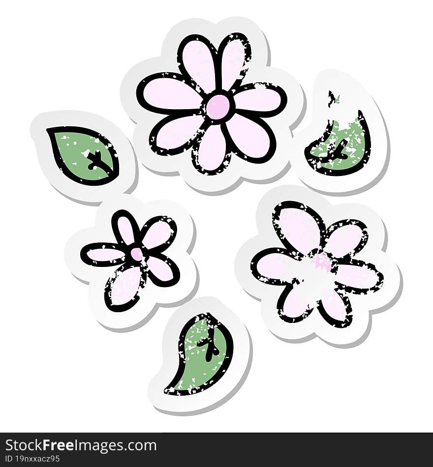 distressed sticker of a quirky hand drawn cartoon flowers