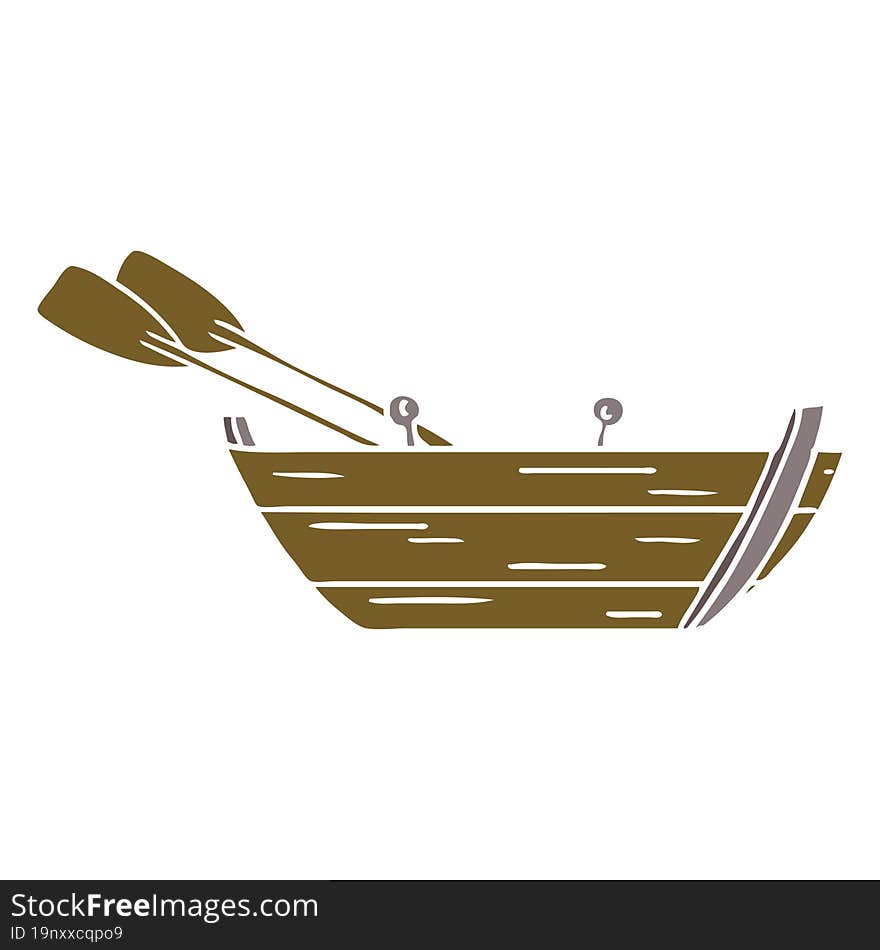 Cartoon Doodle Of A Wooden Row Boat