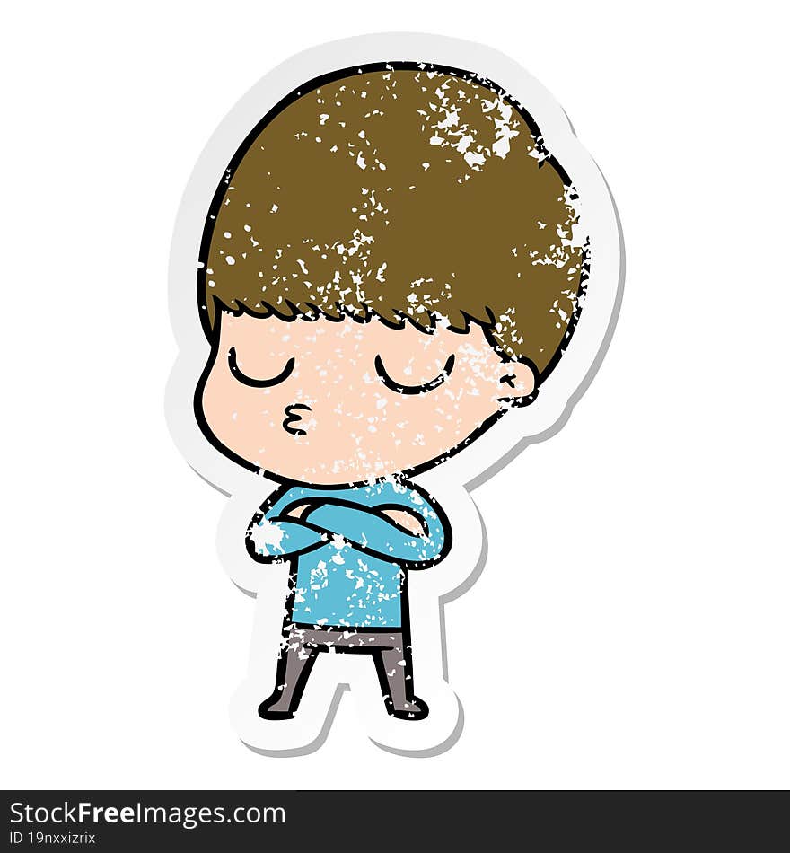 Distressed Sticker Of A Cartoon Calm Boy