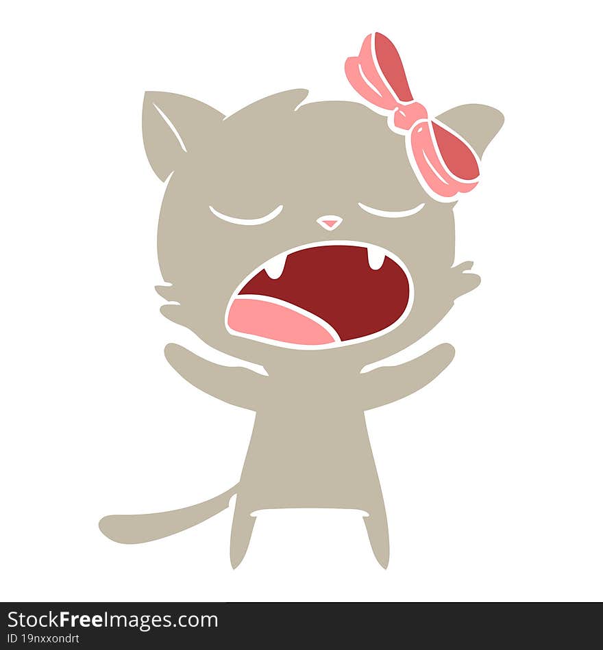 Flat Color Style Cartoon Yawning Cat