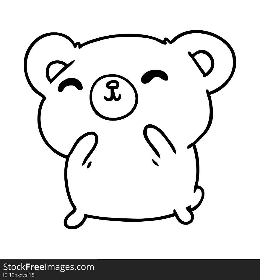 Line Drawing Kawaii Cute Happy Bear