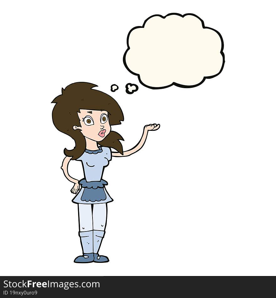 cartoon pretty waitress with thought bubble