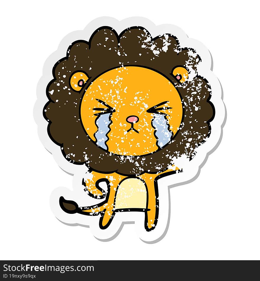 Distressed Sticker Of A Cartoon Crying Lion