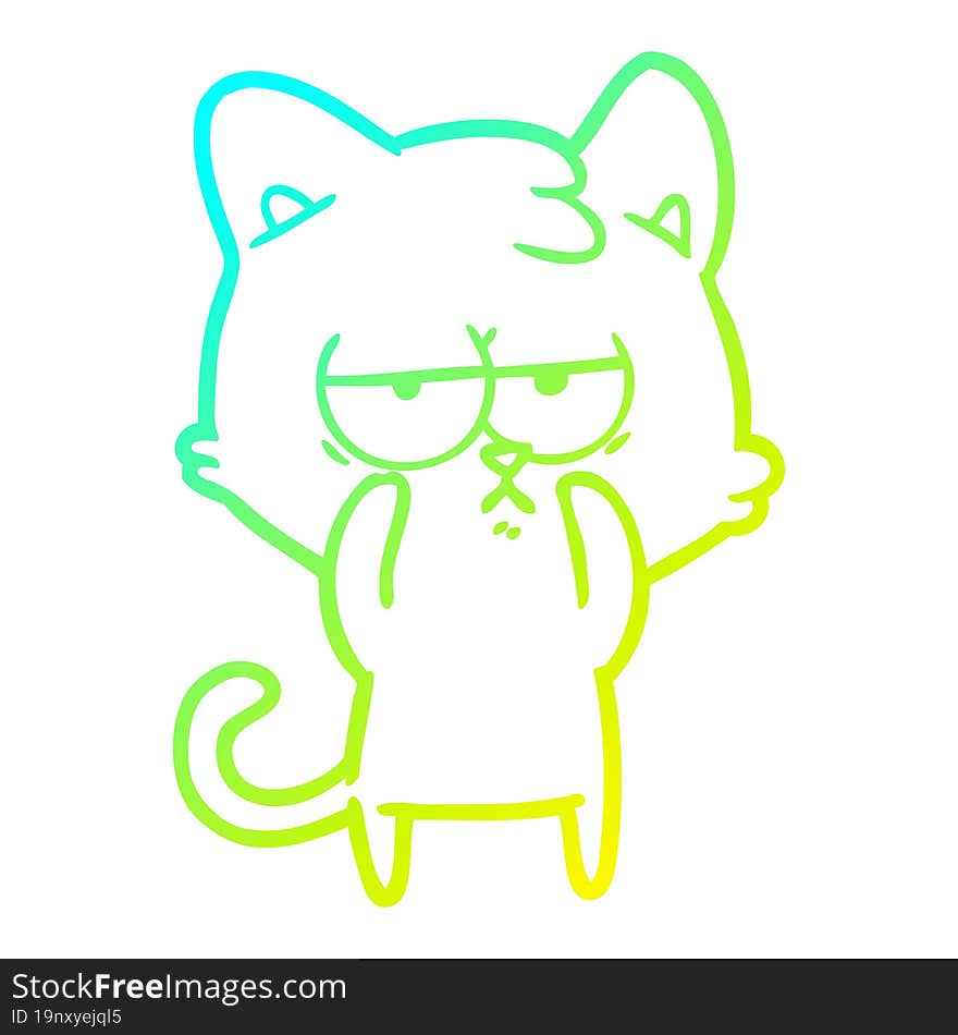 Cold Gradient Line Drawing Bored Cartoon Cat