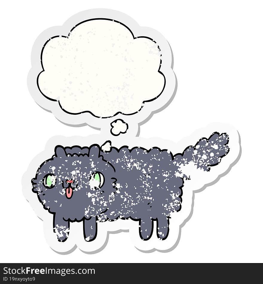 cartoon cat and thought bubble as a distressed worn sticker