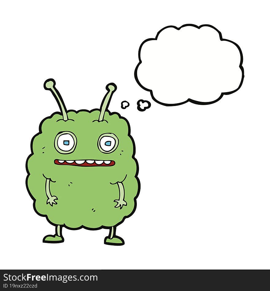 cartoon funny alien monster with thought bubble