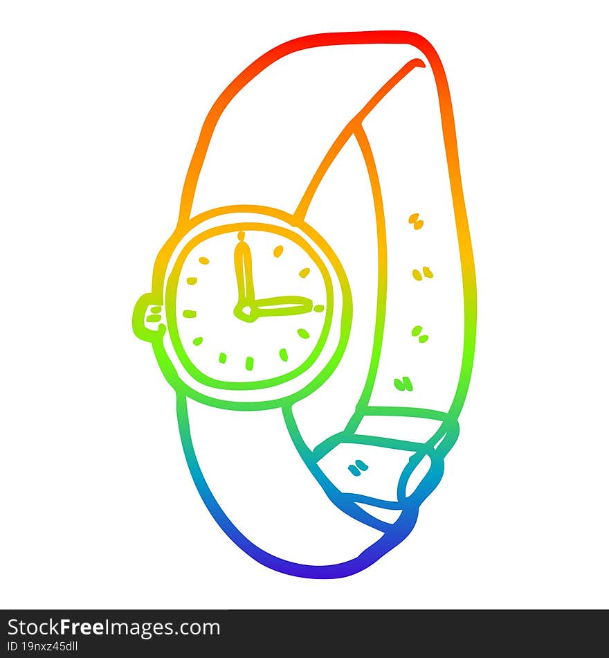 rainbow gradient line drawing cartoon wrist watch