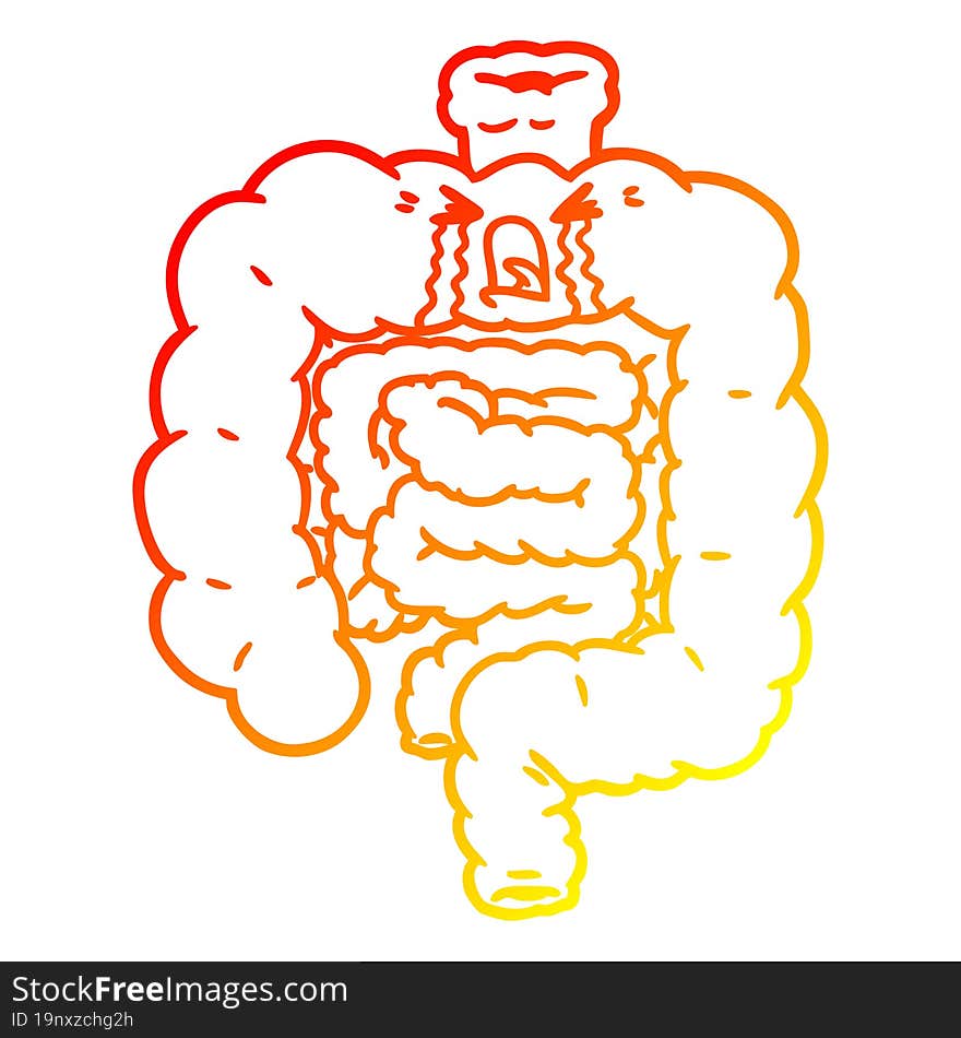 Warm Gradient Line Drawing Cartoon Intestines Crying