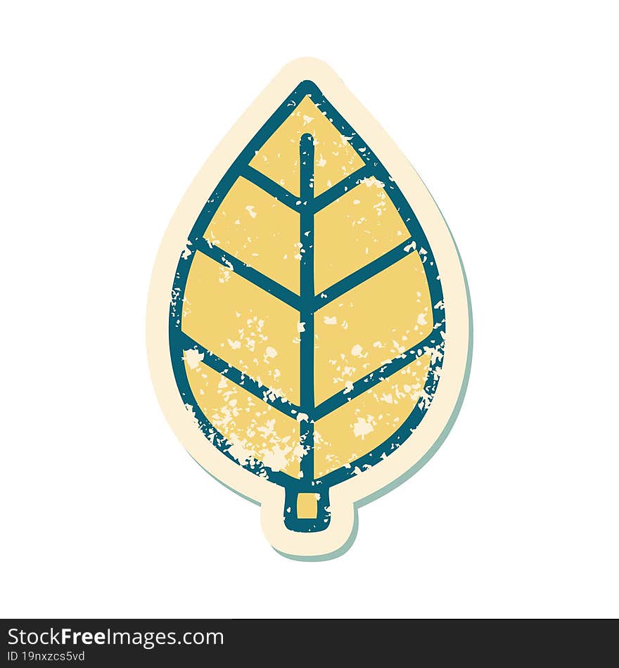 Distressed Sticker Tattoo Style Icon Of A Leaf