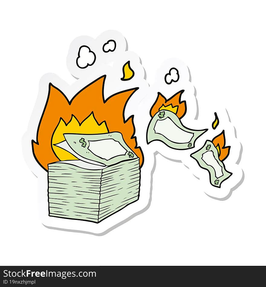 sticker of a burning money cartoon