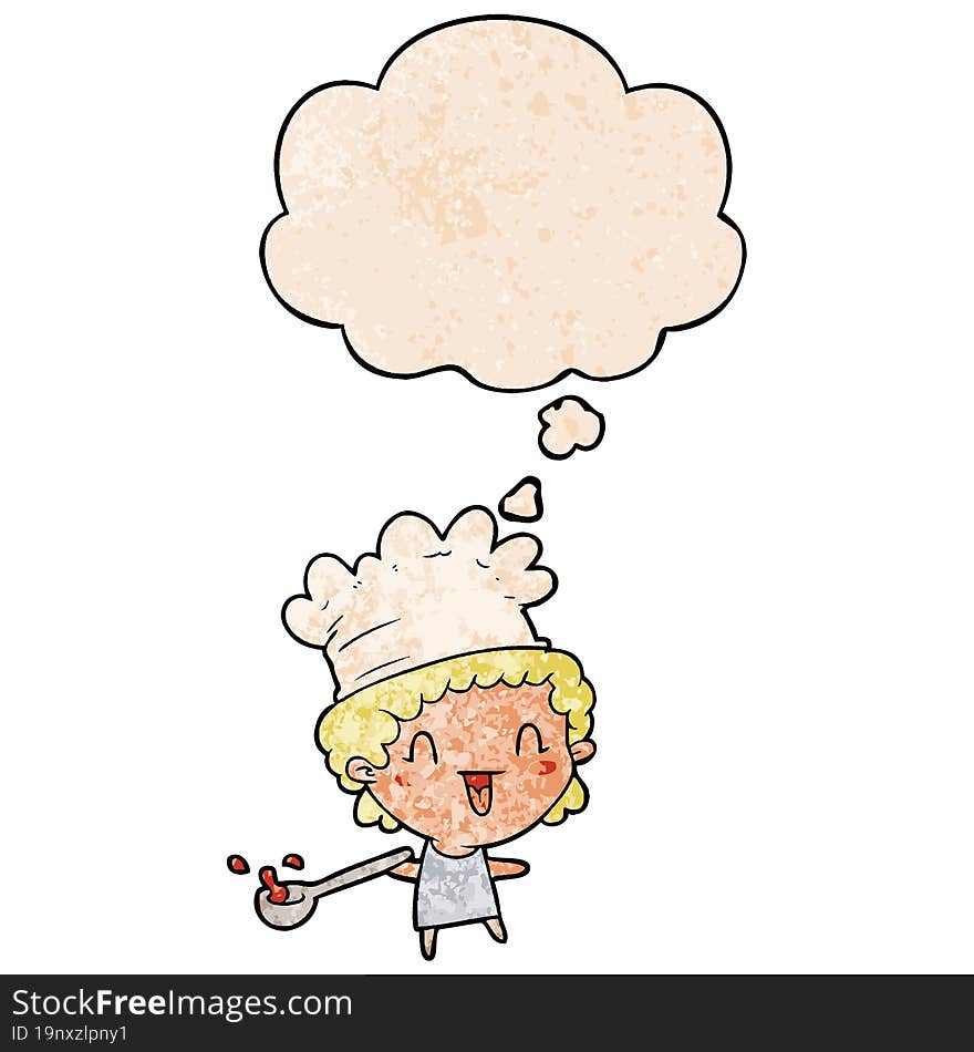 cartoon chef with thought bubble in grunge texture style. cartoon chef with thought bubble in grunge texture style