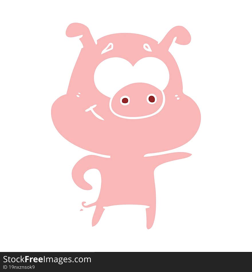 Flat Color Style Cartoon Pig Pointing