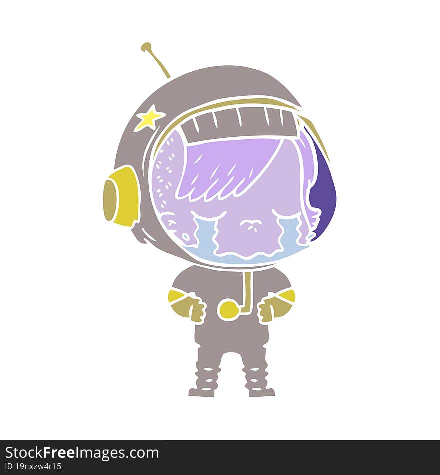 flat color style cartoon crying astronaut girl