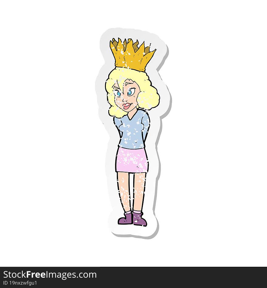 retro distressed sticker of a cartoon person wearing crown