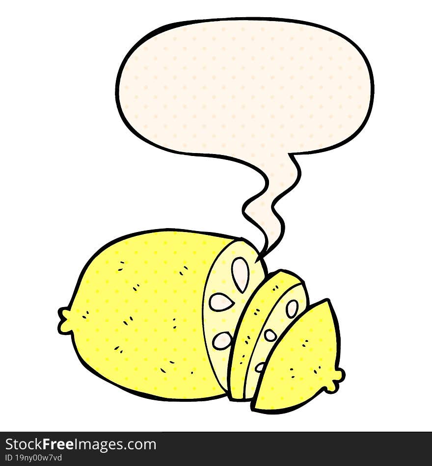 Cartoon Sliced Lemon And Speech Bubble In Comic Book Style