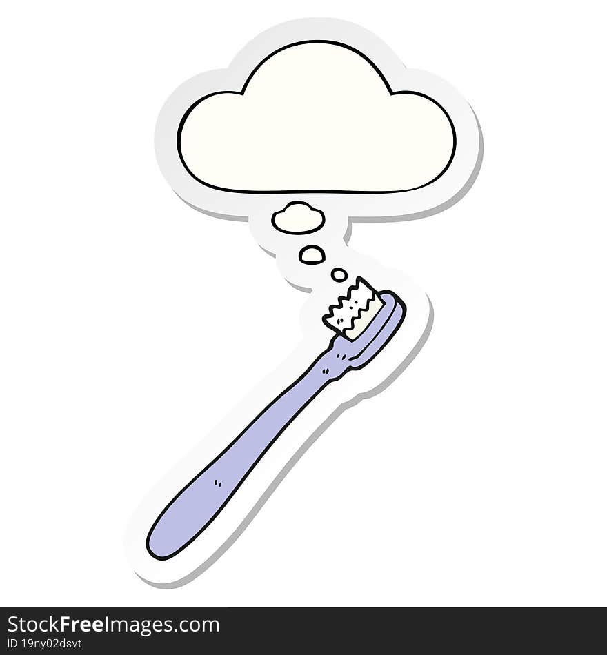 cartoon toothbrush and thought bubble as a printed sticker