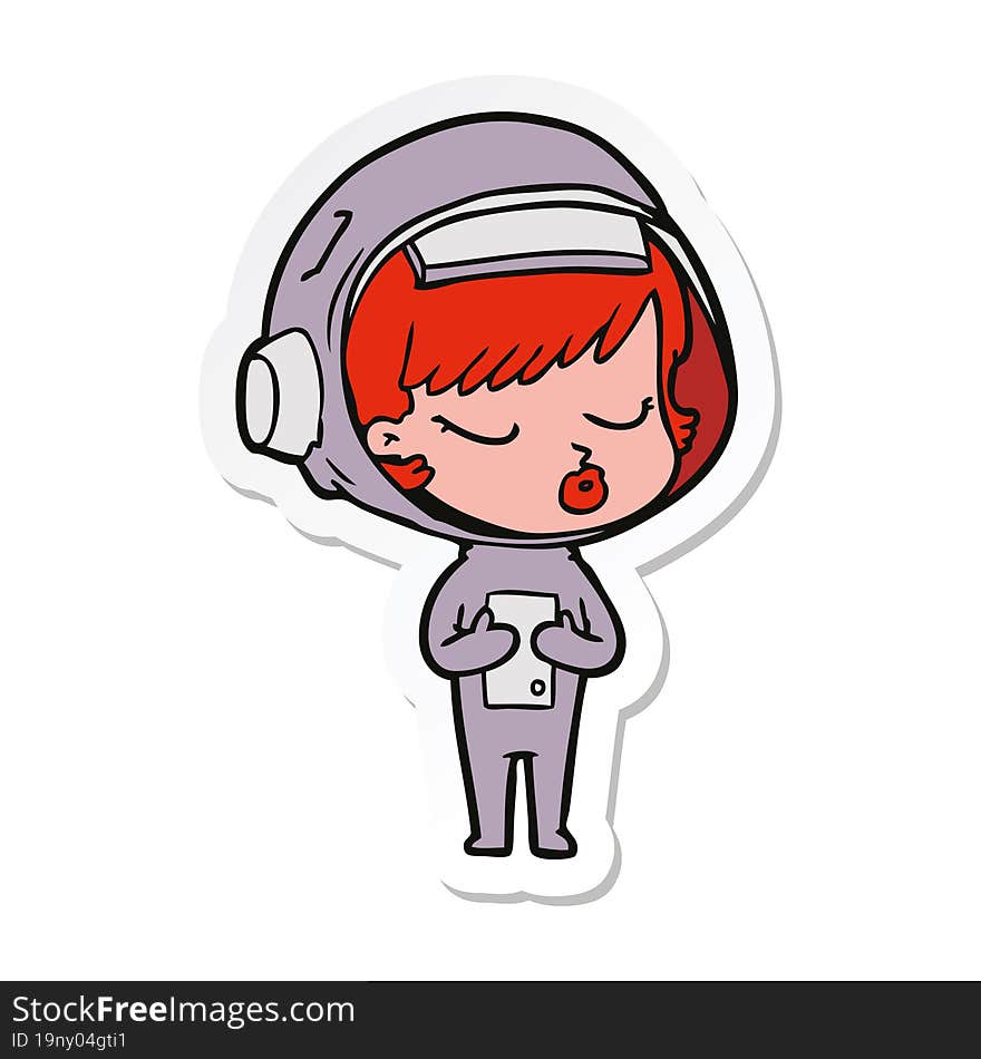 sticker of a cartoon pretty astronaut girl