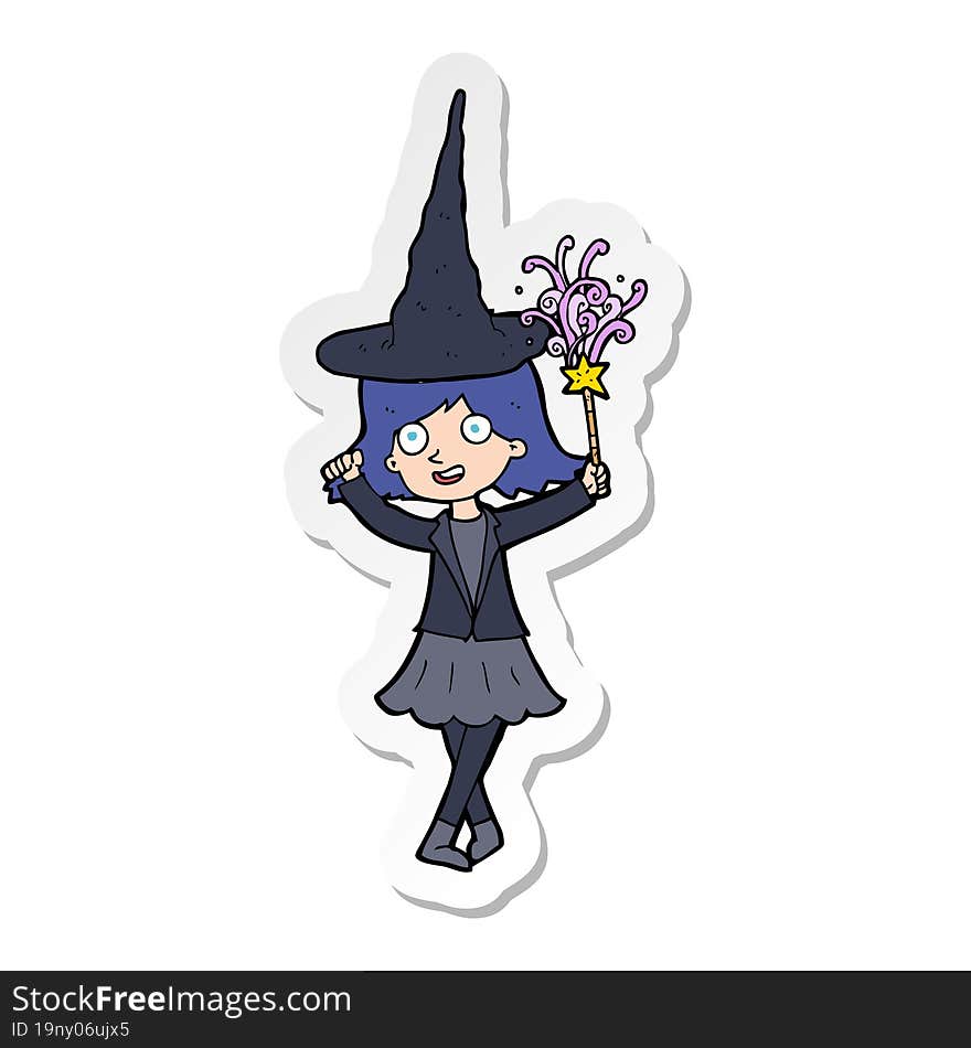 Sticker Of A Cartoon Happy Witch