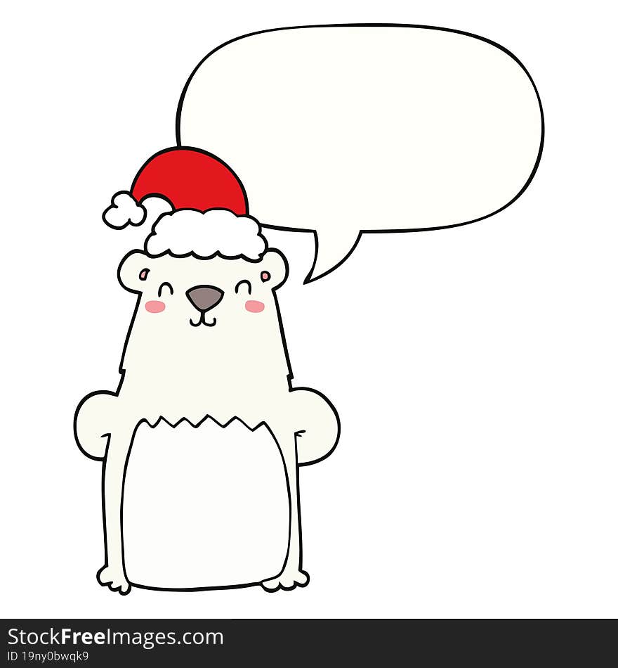 Cartoon Bear Wearing Christmas Hat And Speech Bubble