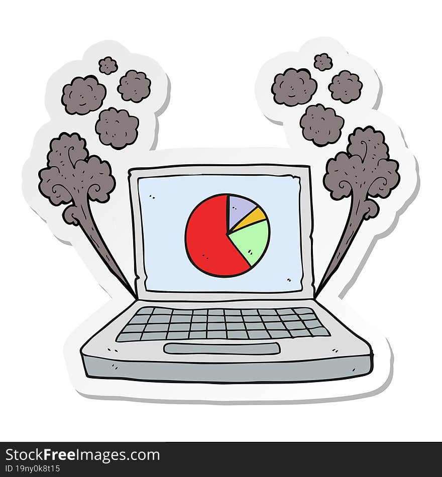 sticker of a cartoon laptop computer with pie chart