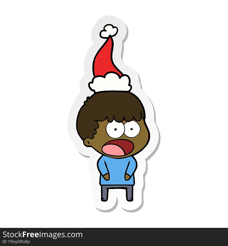 sticker cartoon of a shocked man wearing santa hat