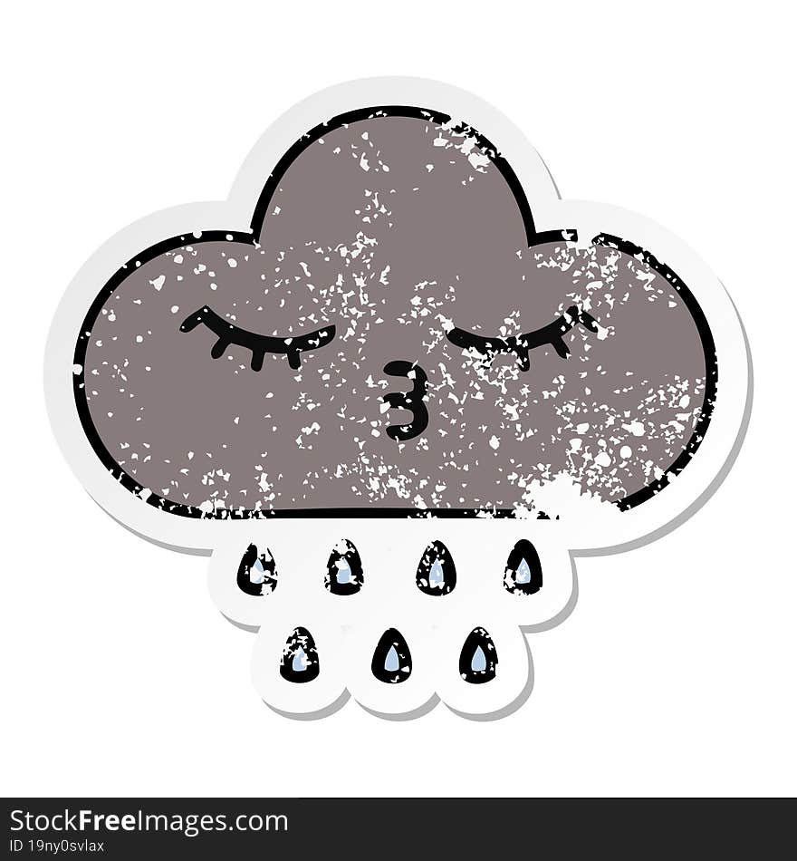 distressed sticker of a cute cartoon storm rain cloud