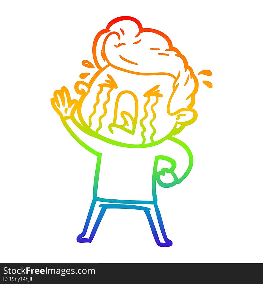 rainbow gradient line drawing of a cartoon crying man