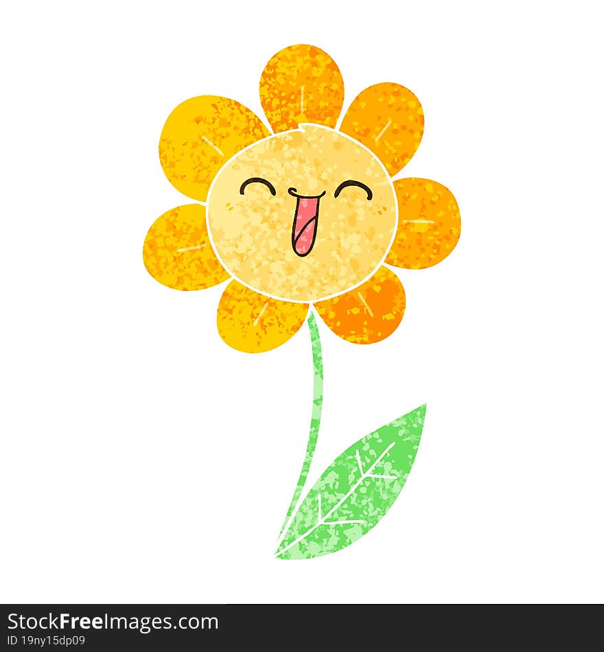 Quirky Retro Illustration Style Cartoon Happy Flower