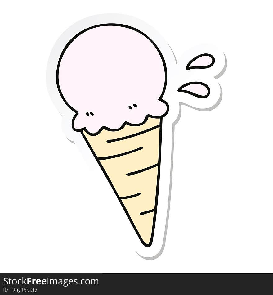 sticker of a quirky hand drawn cartoon vanilla ice cream