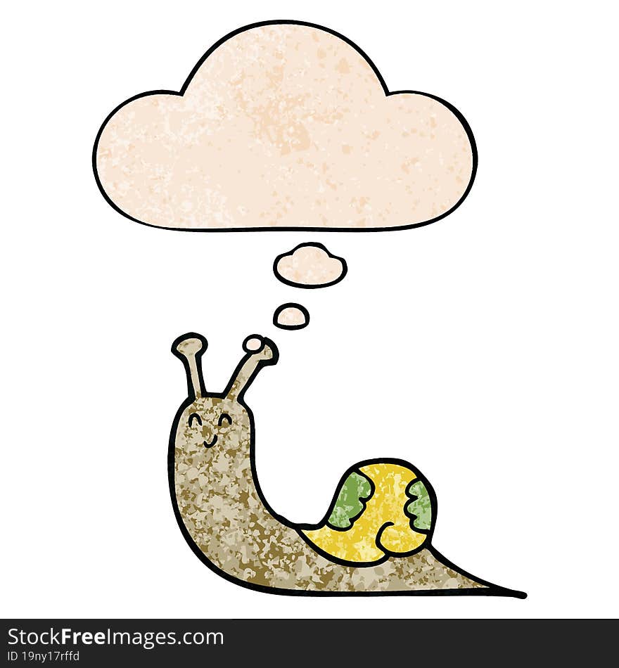 cute cartoon snail and thought bubble in grunge texture pattern style