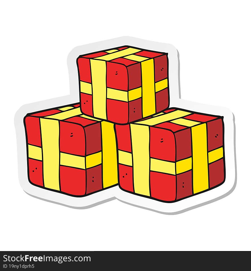 sticker of a cartoon wrapped gifts