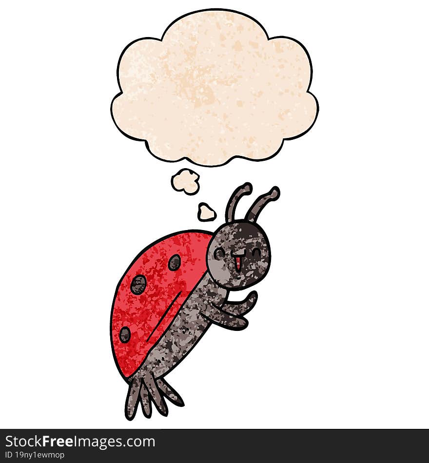 cute cartoon ladybug and thought bubble in grunge texture pattern style