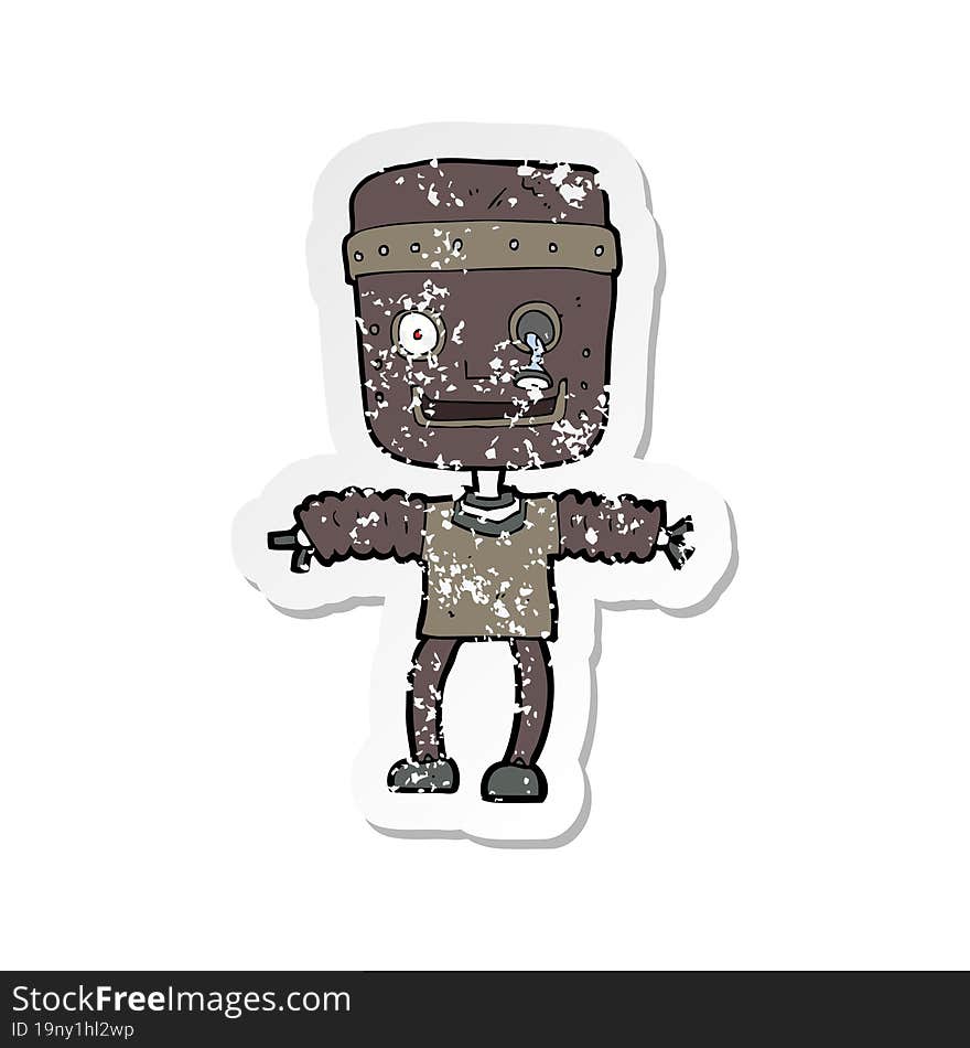 retro distressed sticker of a cartoon robot