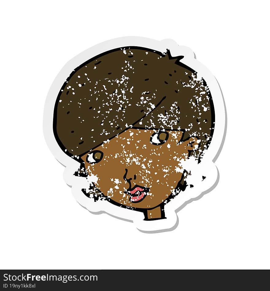 retro distressed sticker of a cartoon friendly woman