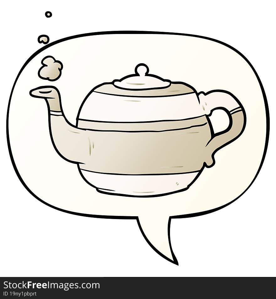 cartoon tea pot and speech bubble in smooth gradient style