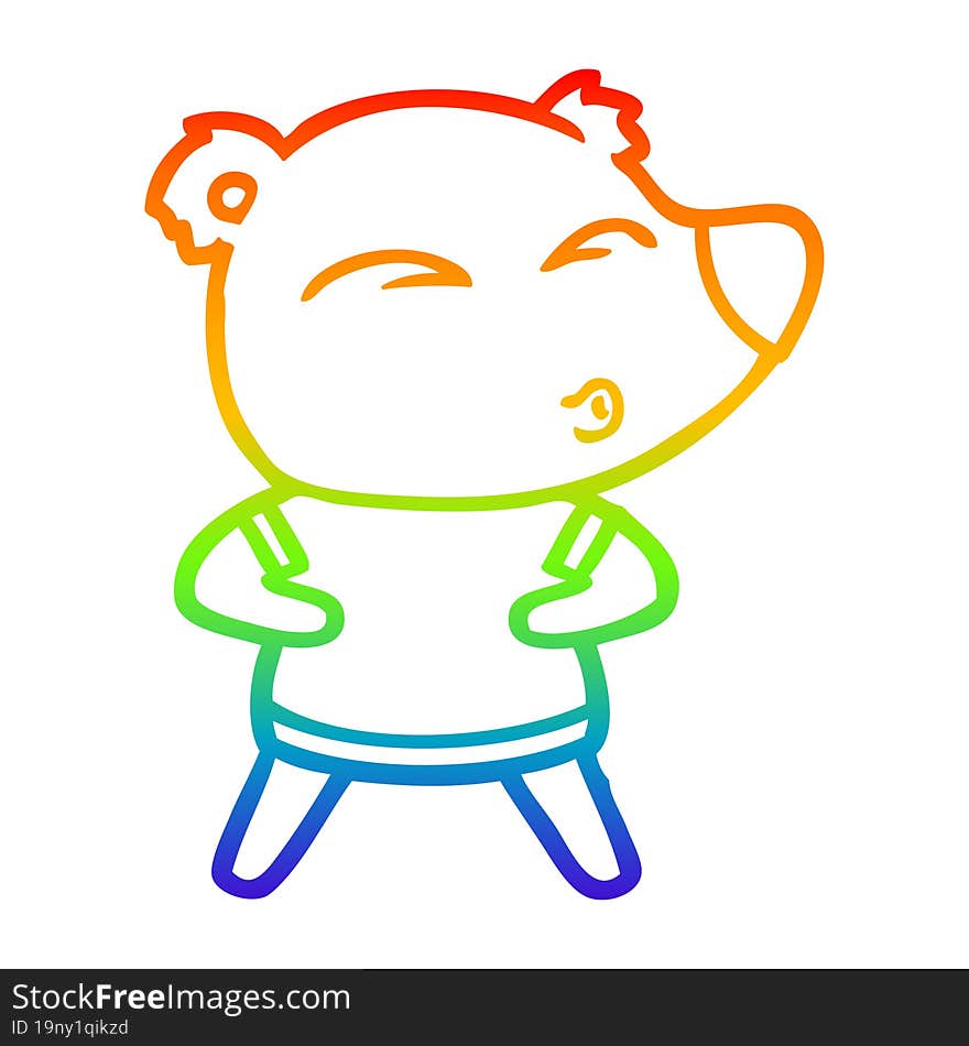 Rainbow Gradient Line Drawing Cartoon Whistling Bear