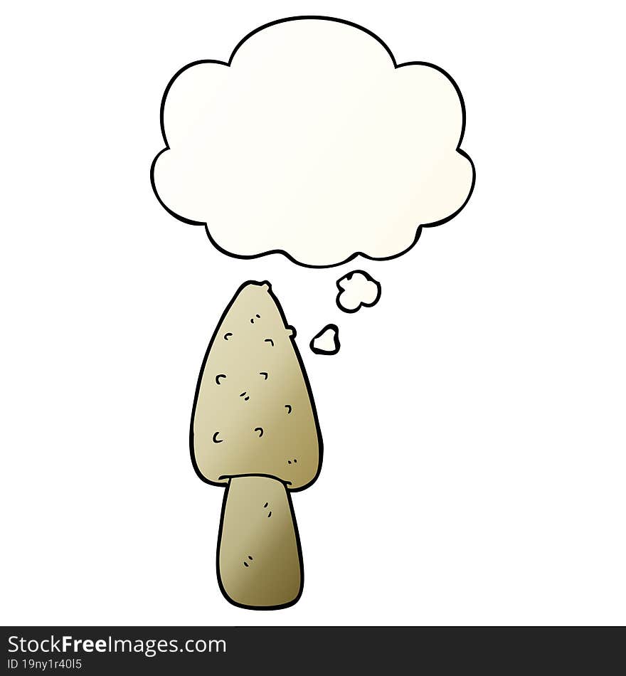 cartoon mushroom with thought bubble in smooth gradient style