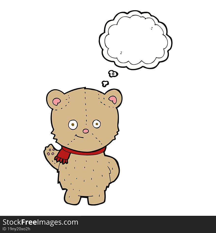 cartoon bear waving with thought bubble