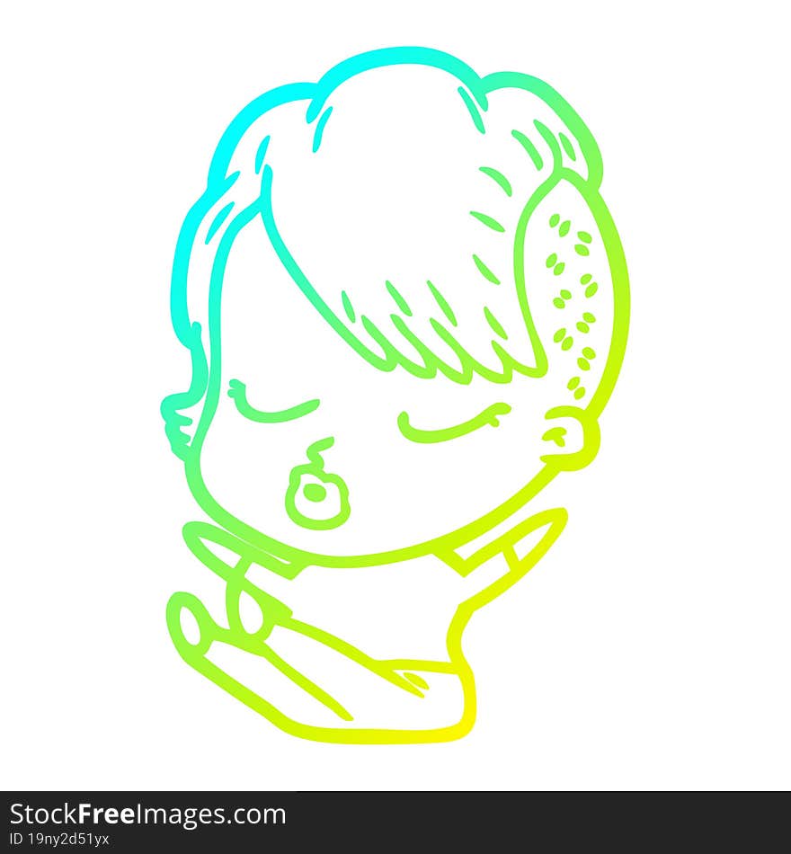 cold gradient line drawing cartoon pretty hipster girl