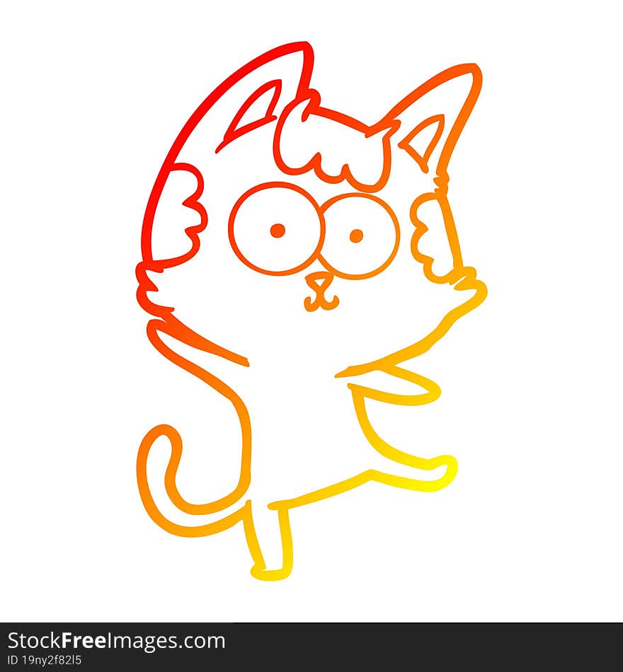 warm gradient line drawing of a happy cartoon cat dancing