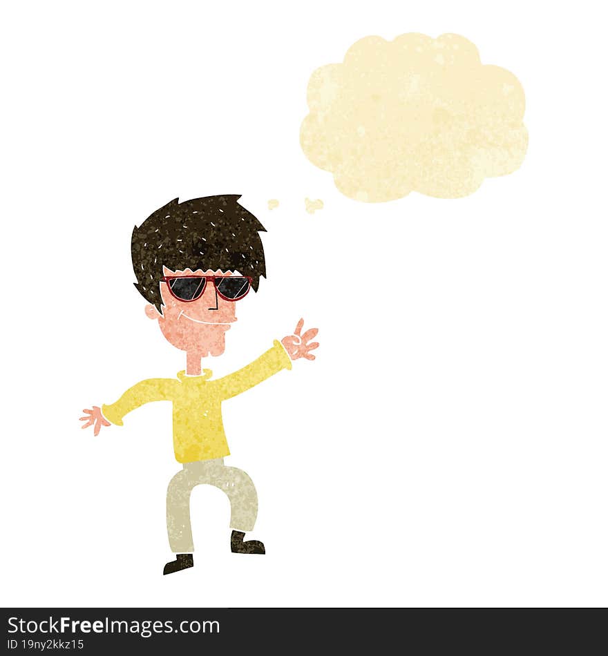 Cartoon Waving Cool Guy With Thought Bubble