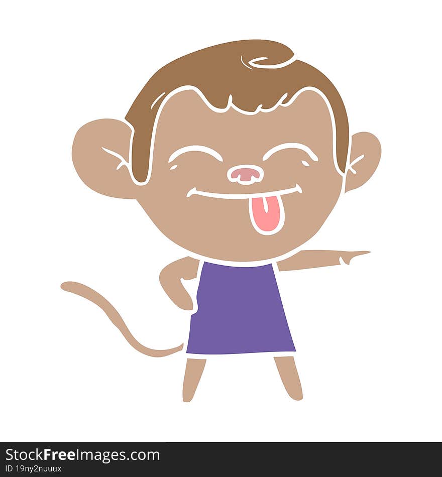 Funny Flat Color Style Cartoon Monkey Pointing