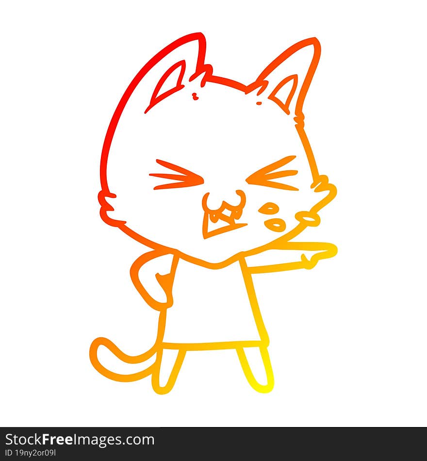 warm gradient line drawing cartoon cat hissing