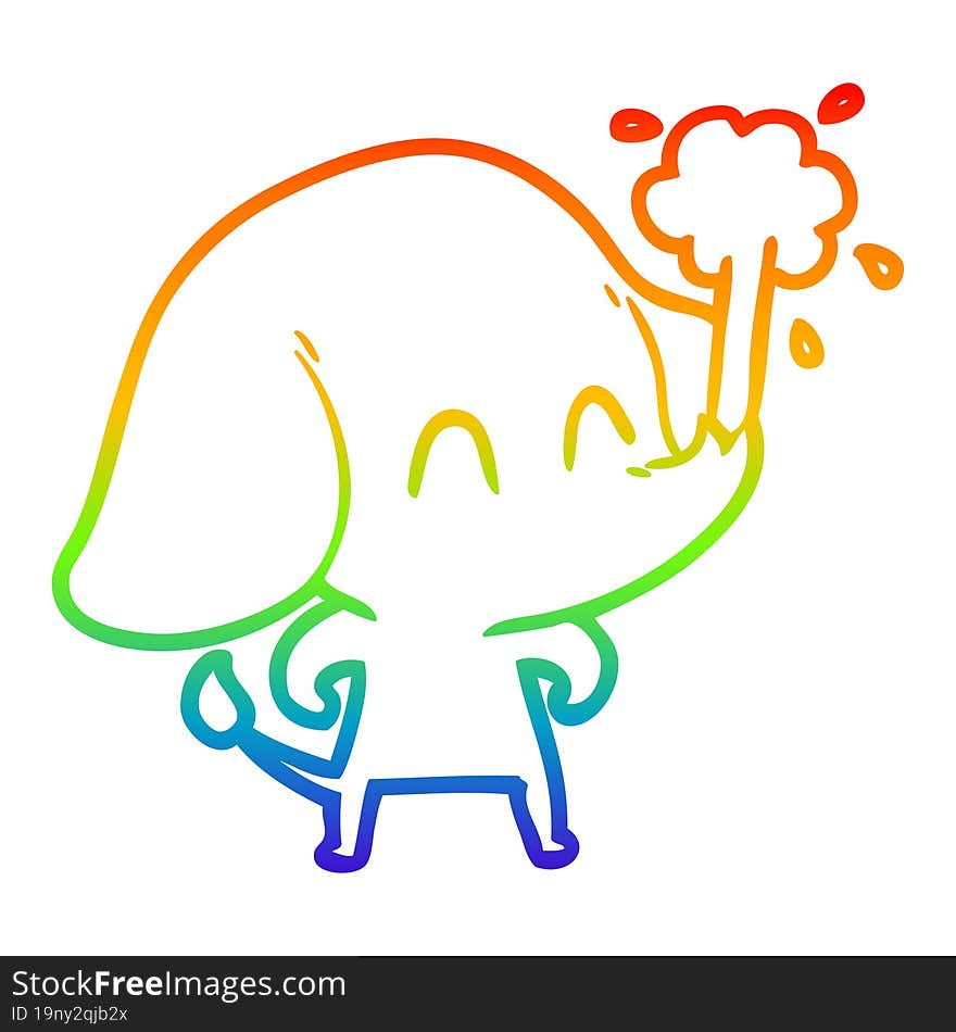 rainbow gradient line drawing cute cartoon elephant spouting water