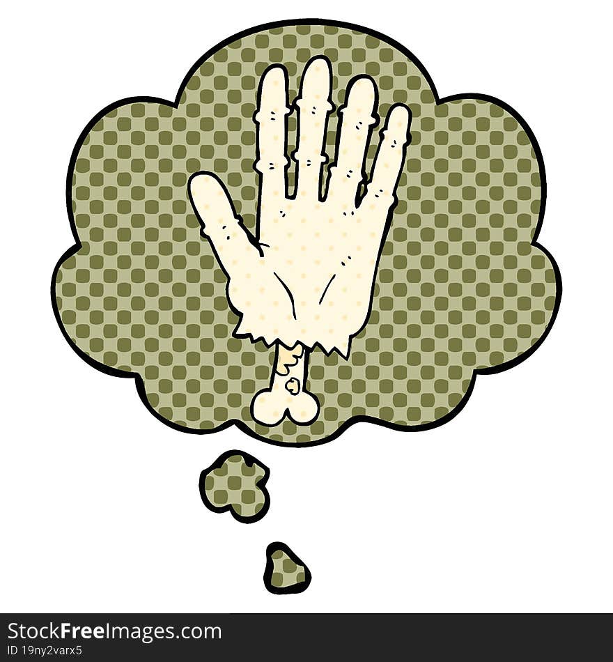 Cartoon Zombie Hand And Thought Bubble In Comic Book Style