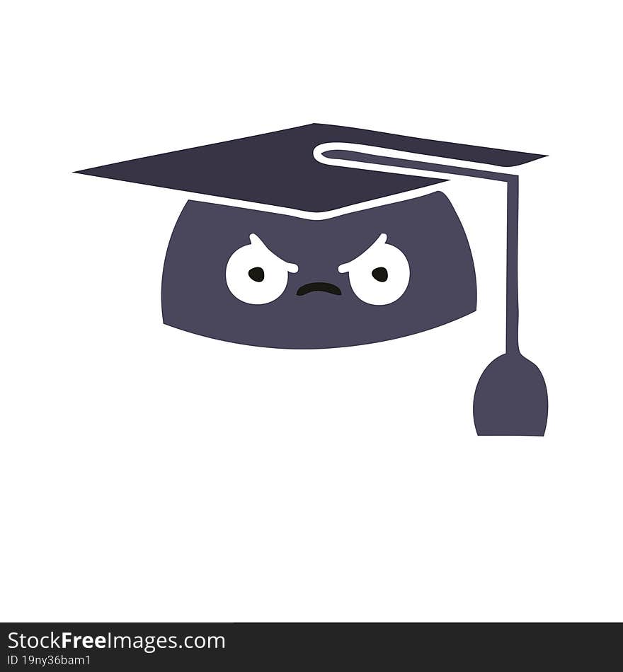 flat color retro cartoon graduation hat